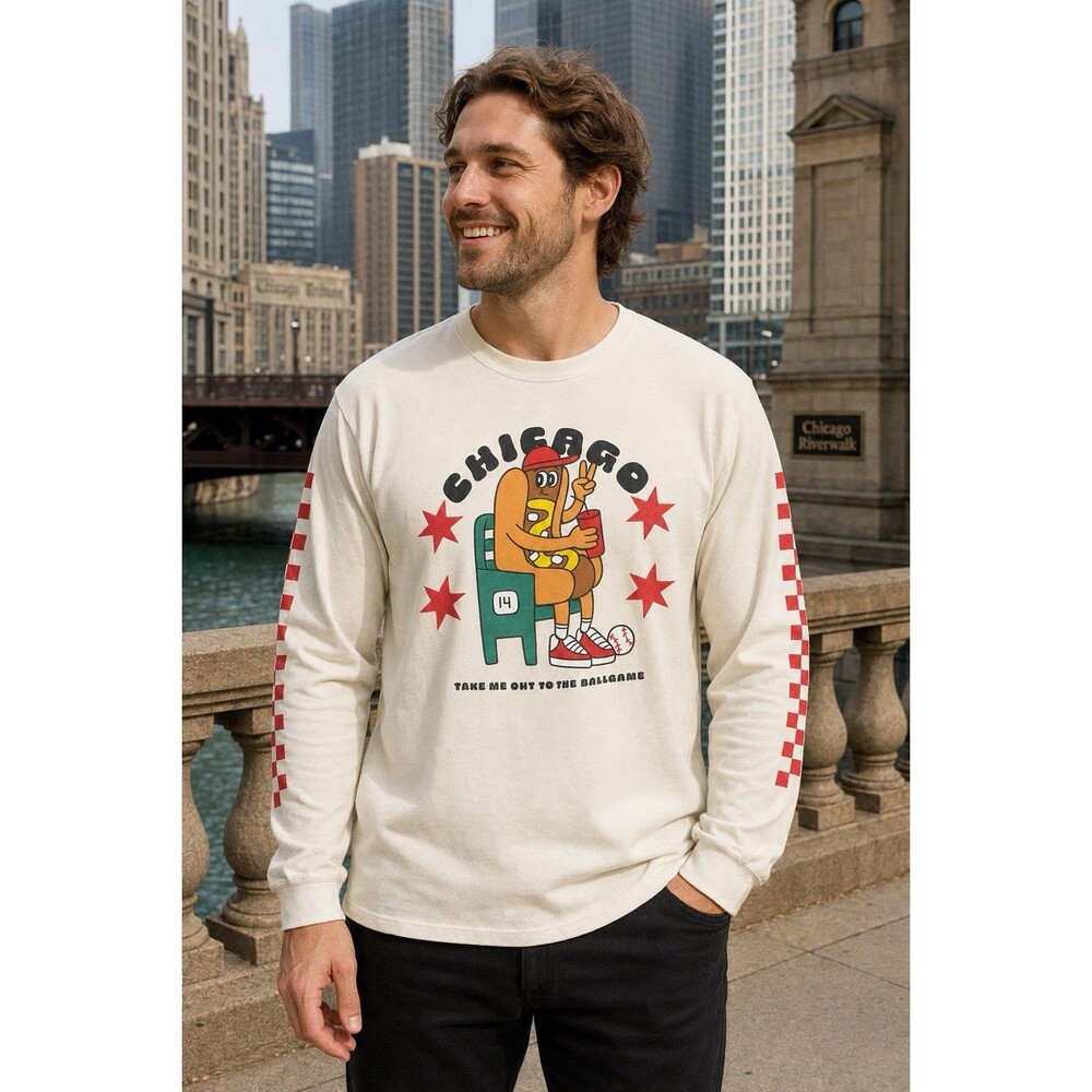 Chicago Hot Dog Baseball Long Sleeve T-Shirt Gildan Ultra Cotton Men’s Medium